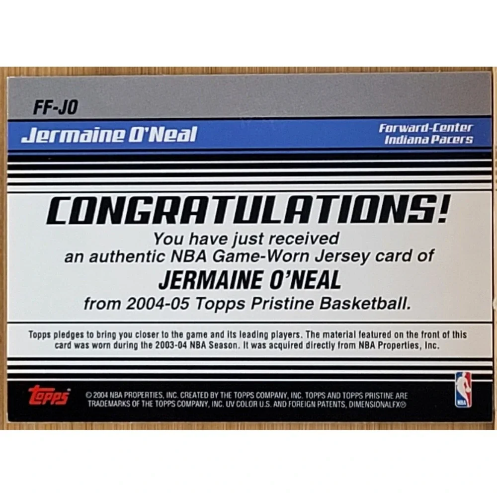 2003-04 TOPPS PRISTINE  JERMAINE O'NEAL‎ FANTASY FAVORITES GAME USED JERSEY